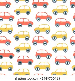 Yellow and red cars vector seamless pattern