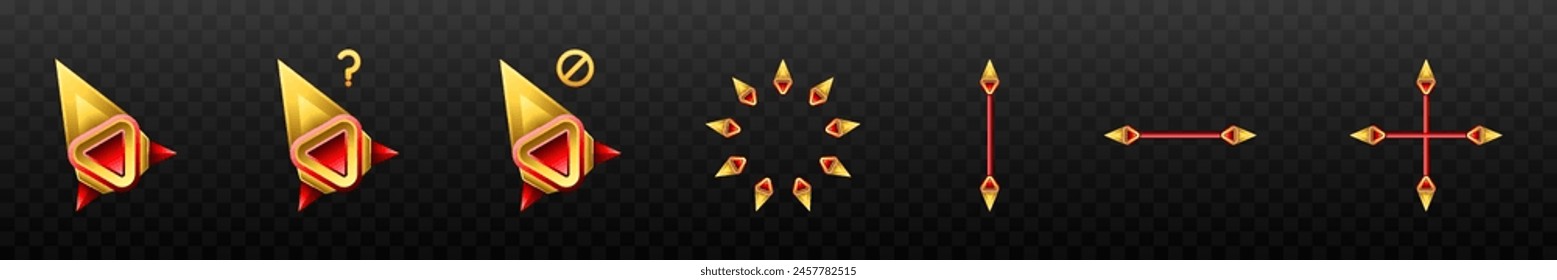 Yellow and Red Color Themed Custom Gaming Mouse Cursor Icons Set for Futuristic Game UI Designs