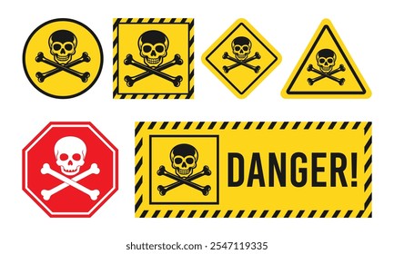 Yellow and Red Danger poison sign with skull and crossbones