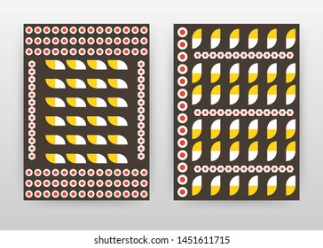Yellow red elements on brown design for annual report, brochure, flyer, poster. Brown geometric background vector illustration for flyer, leaflet, poster. Business abstract A4 brochure template.