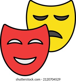 yellow red face mask movie theater Concept, Happy And Sad Vector Color Icon Design, Video blogger Symbol, vlogger or videography equipment Sign, motion pictures and film maker Stock illu