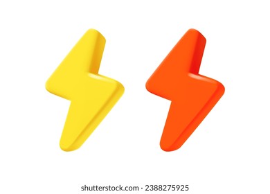 Yellow and red flash bolt symbol. 3d vector icons set