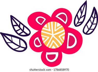 Flor amarilla y roja, flor primaveral crece aislada en ilustración vectorial de dibujos animados blancos. Dos flores caídas, escoge plantas de regalo. Flor diferente femenina, hoja verde sobre tallo de pedúnculo.