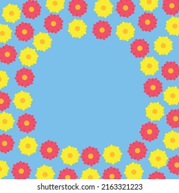 yellow and red flowers on light blue background