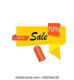 yellow and red folded ribbon with 70 percen discount. Sale banner template design, Big sale special offer. Special offer banner for poster, flyer, brochure, sticker. Yellow Ribbon Vector illustration.