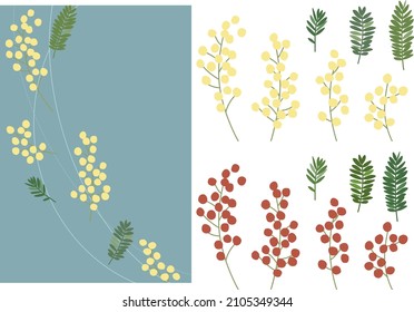 Yellow and red fruit and flower material and background image set