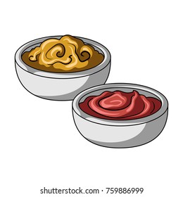 Yellow and red fruit soup puree. Useful fast food.Fastfood single icon in cartoon style bitmap,raster symbol stock illustration.