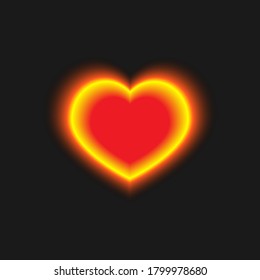 Yellow red glowing heart on a black background