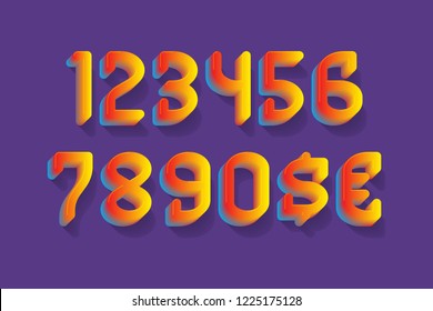 Yellow red gradient festive numbers with currency signs of dollar and euro.