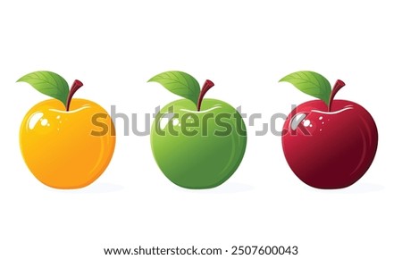 Yellow red green apple set isolated on white background vector