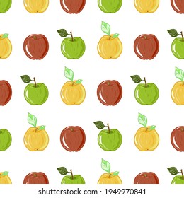 Yellow red green apples pattern. Idea for decors, ornaments, wallpapers, gifts, damask, paper, covers, templates, celebrations, summer holidays, natural fruit themes. Isolated vector art.