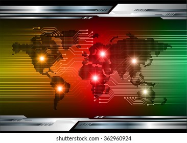 yellow red green Light Abstract Technology background for computer graphic website internet and business.circuit.vector illustration.infographics. motion move.neon. pixel, Padlock, World Map, Global