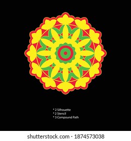 Yellow Red Green Mandala - Round - Circle - Vactor