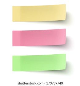 Yellow, red and green sticky notes isolated on white background