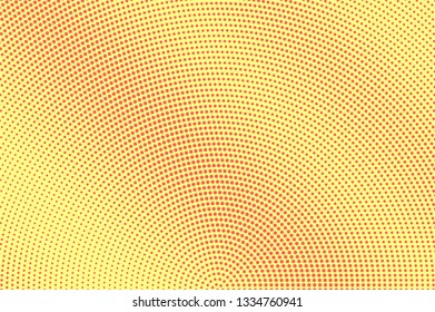 Yellow red halftone vector background. Micro halftone texture. Diagonal dotwork gradient. Vibrant dotted vector background. Retro halftone overlay. Vintage cartoon effect. Perforated texture