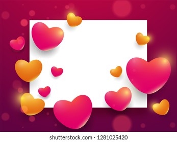 Yellow and red heart shapes decorated bokeh background with space for your message. Valentine's Day celebration greeting card design.