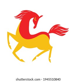 a yellow and red horse illustration design