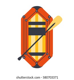 Yellow And Red Inflatable Dinghy With Peddle, Part Of Boat And Water Sports Series Of Simple Flat Vector Illustrations