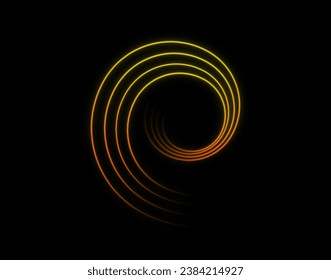 Yellow and red laser glowing circle isolated on a black background. Neon circles frames. Abstract vector illustration.