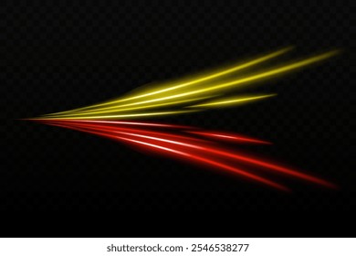 Rayo de deslumbramiento de luz amarilla y roja. Un reflejo de haz curvado agudo. Diseños de ciencia ficción, transiciones de luz, efectos futuristas. Rayas de luz brillante, efectos de neón. Fondo de Fondo de pantalla de brillo dinámico