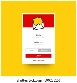 Yellow And Red Member Login Box In Flat Design With Envelope