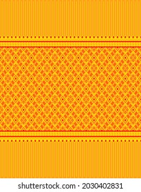 Patrón nativo rojo amarillo o étnico sin foco sobre fondo amarillo en simetría Rhombus estilo bohemio geométrico para ropa o ropa, bordado, tela,diseño de paquetes