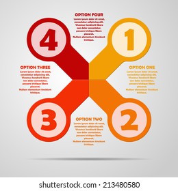 Yellow, red and orange colored plastic puzzle infographic concept with text area on the light background designed for the web. Full editable vector illustration.