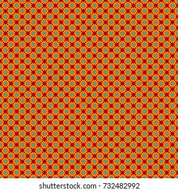 Yellow, red and orange flower kaleidoscope seamless pattern. Vector abstract background. Abstract kaleidoscope with Star of Judah David, floral spiral effect and geometrical ornament.
