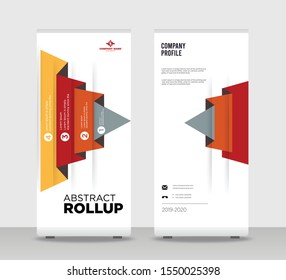 Yellow red orange gray Abstract Shapes Modern Exhibition Advertising Trend Business Roll Up Banner Stand Poster Brochure flat design template creative concept. White background Roll Up EPS