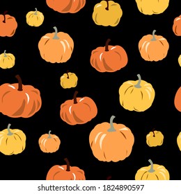 Yellow red and orange pumpkins vector pattern. Autumn cozy background