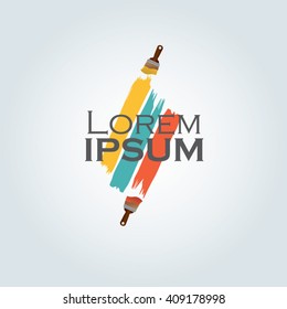Yellow and red paintbrushes for logo design 