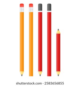 Yellow Red Pencil Writing Tools Vector. Educational Tool Pencil Icon.