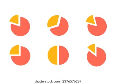 Yellow red pie charts. Round infographic elements for statistical information with division and business vector graph