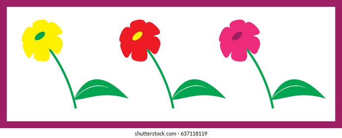 Yellow, red, pink flower with stem isolated