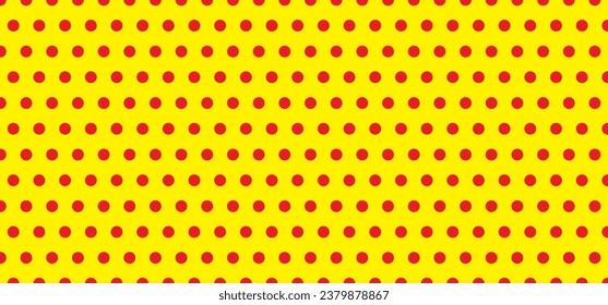 Yellow, red  polka dot point pattern. Dotted, pop art background. dot Pattern. Memphis pois design Seamless shape. Retro pop art 80 70 years style. Circle buttons. Christmas xmas
