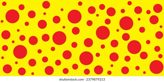 Yellow, red  polka dot point pattern. Dotted, pop art background. dot Pattern. Memphis pois design Seamless shape. Retro pop art 80 70 years style. Circle buttons. Christmas xmas