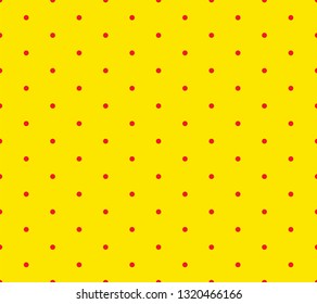 Yellow with red polka dots seamless pattern, abstract background design, fashion textile pattern