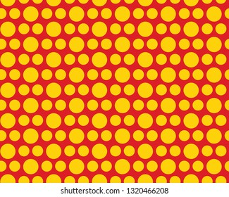 Yellow with red polka dots seamless pattern, abstract background design, fashion textile pattern
