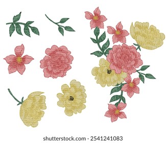 Yellow and Red Rose Watercolor Flower Set