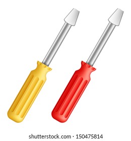 Yellow and red screwdriver isolated on white background, vector eps10 illustration