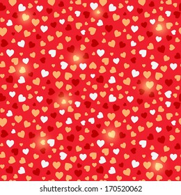Yellow Red Seamless Valentine Pattern with Plain Hearts on Dark Background. Vector Illustration