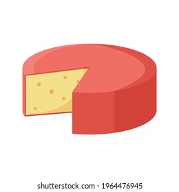 Yellow and Red Sliced Head of Cheese Isolated Icon on White Background Colorful dairy product vector illustration. Flat style cheese wheel template for logo, menu, web, stickers, prints