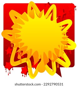 Yellow and red Speech Bubble Graffiti Background. Urban painting style backdrop with stars and other elmements. Abstract discussion symbol in modern dirty street art decoration.