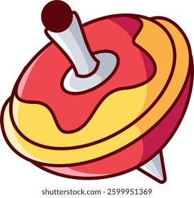 Yellow Red Spinning Top Vector Illustration Icon. Flat Cartoon Style