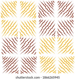 Yellow and red squares of wavy lines on a white background. Abstract illustration. Vector seamless pattern.
