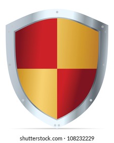 Yellow and red steel shield vector illustration