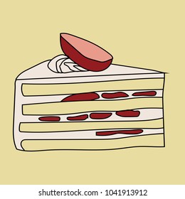 Yellow, Red Strawberry Cake - Food, Dessert, Sweet, Tasty, Delicious, Snacks, Cute, Beautiful, Colorful, Doodle, Celebration - Graphic Design Resources, Elements, Vector Illustration