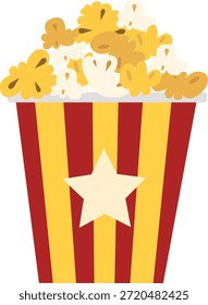 Cubo de palomitas de maíz a rayas amarillas y rojas con símbolo de estrella para cine