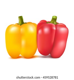 Yellow and red sweet pepper isolated on white background. Vector illustration.