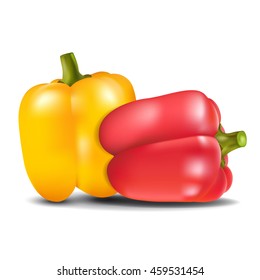 Yellow and red sweet pepper isolated on white background. Vector illustration.